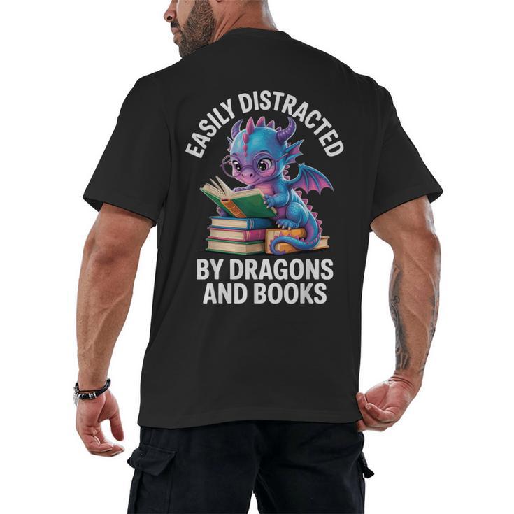 Easily Distracted By Dragons And Books Men's Back Print T-Shirt