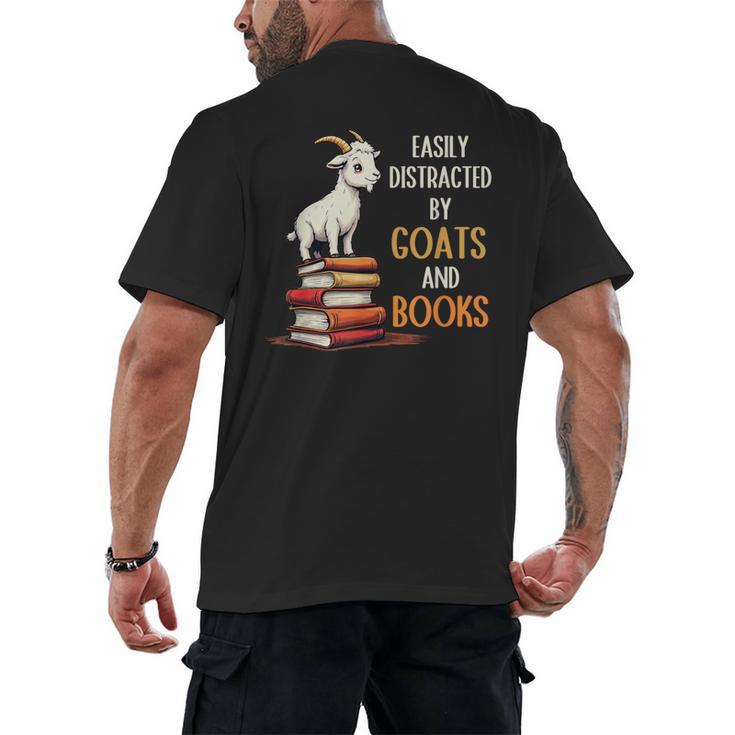Easily Distracted By Goats And Books Goats And Book Reading Men's Back Print T-Shirt