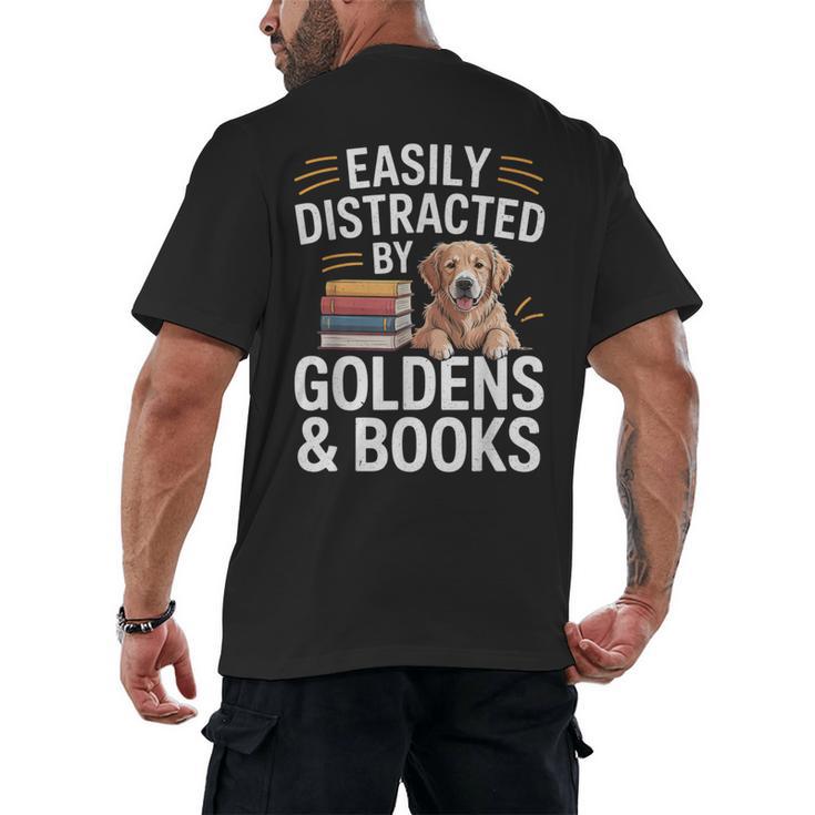 Easily Distracted By Goldens & Books Golden Retriever Dog Men's Back Print T-Shirt