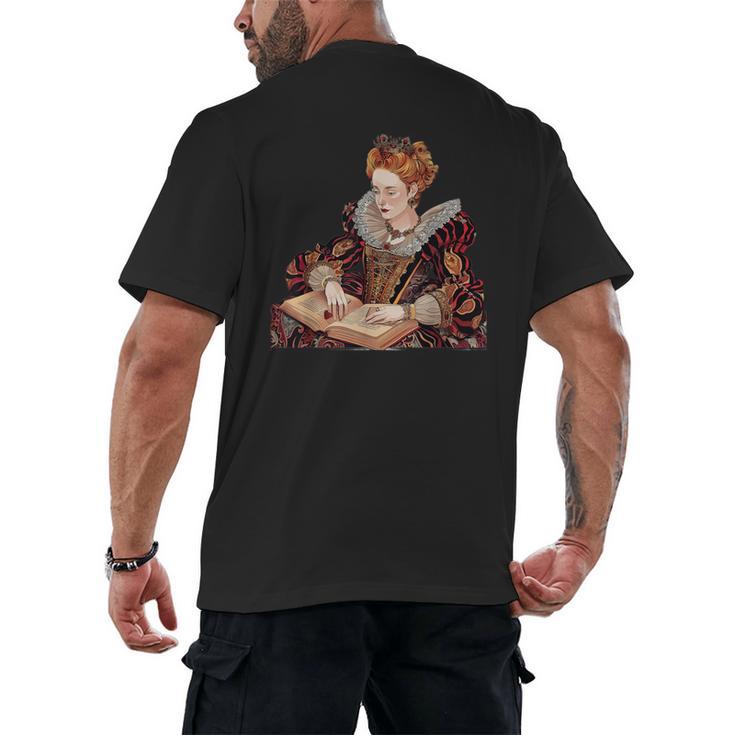 Elizabeth I Reading A Book Men's Back Print T-Shirt