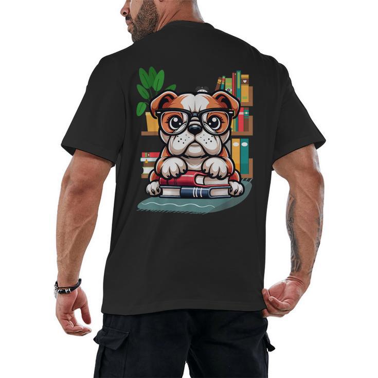 English Bulldog Reading a Book Dog Men's Back Print T-Shirt