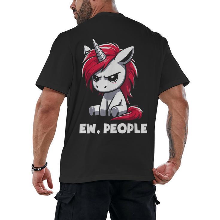Ew People Unicorn Sarcastic Humor Introvert Men's Back Print T-Shirt