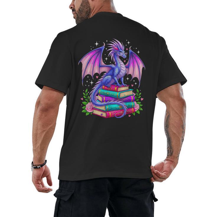 Fantasy Dragon Reading Books Bookworm Men's Back Print T-Shirt