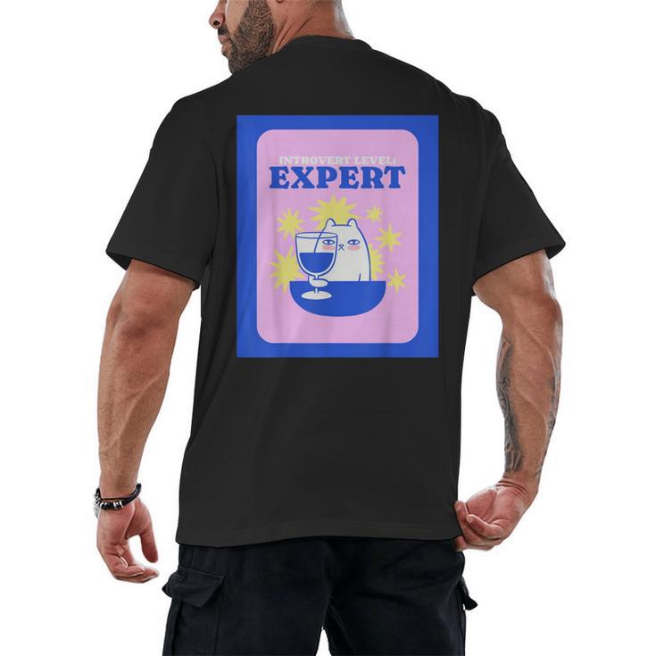 Fun Cute Introvert Cat Character With Wine Men's Back Print T-Shirt