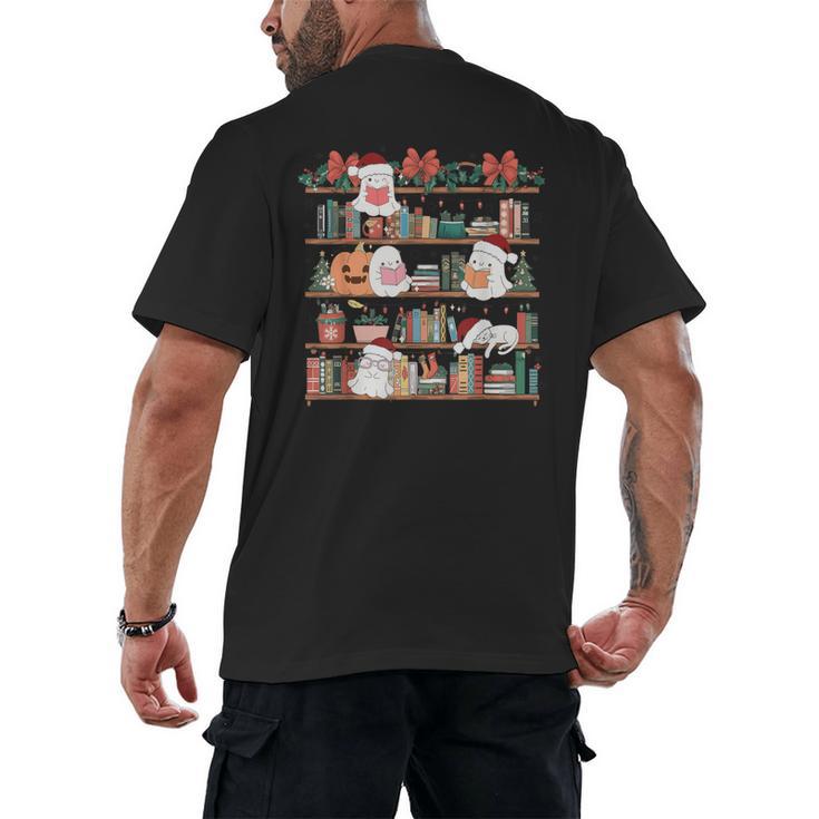 Ghost Christmas Reading Book Lover Library Christmas Teacher Men's Back Print T-Shirt