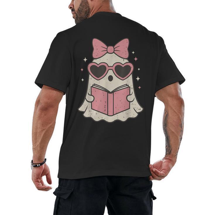 Ghost Reading Book Halloween Cat Lover Men's Back Print T-Shirt