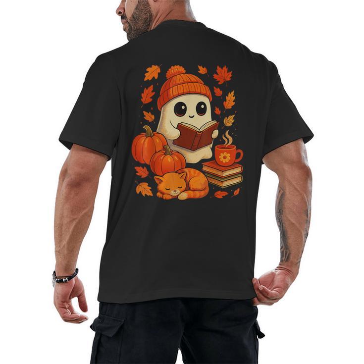 Ghost Reading Book Lovers Autumn Fall Halloween Men's Back Print T-Shirt
