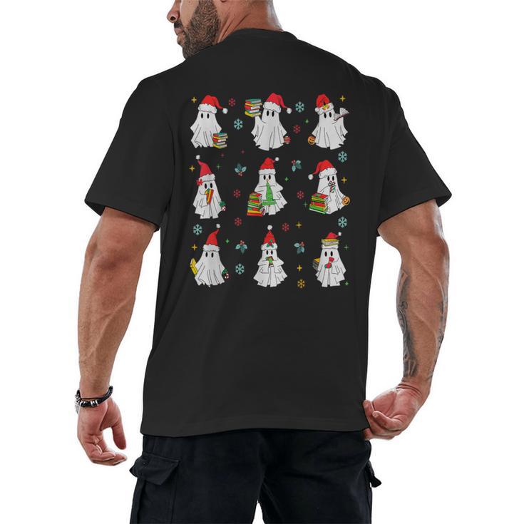 Ghosts Wearing Santa Hats Reading Books Christmas Book Lover Men's Back Print T-Shirt