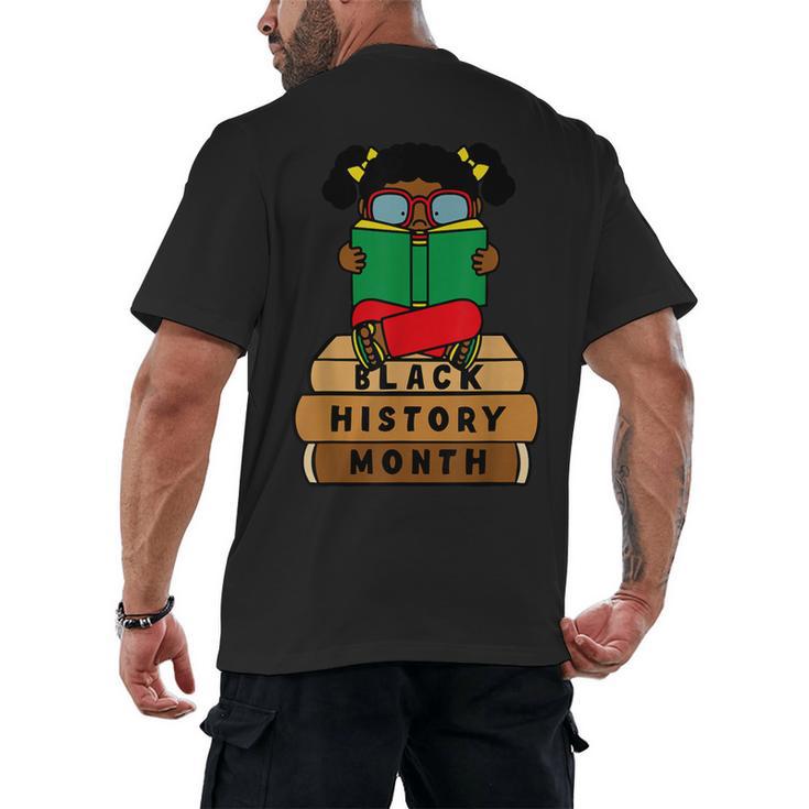 Girl Kid Reading Book Black History Month Bookworm Men's Back Print T-Shirt