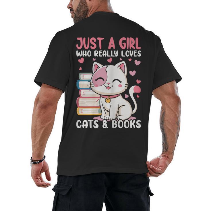 Girl Who Loves Cats And Books Cute Men's Back Print T-Shirt
