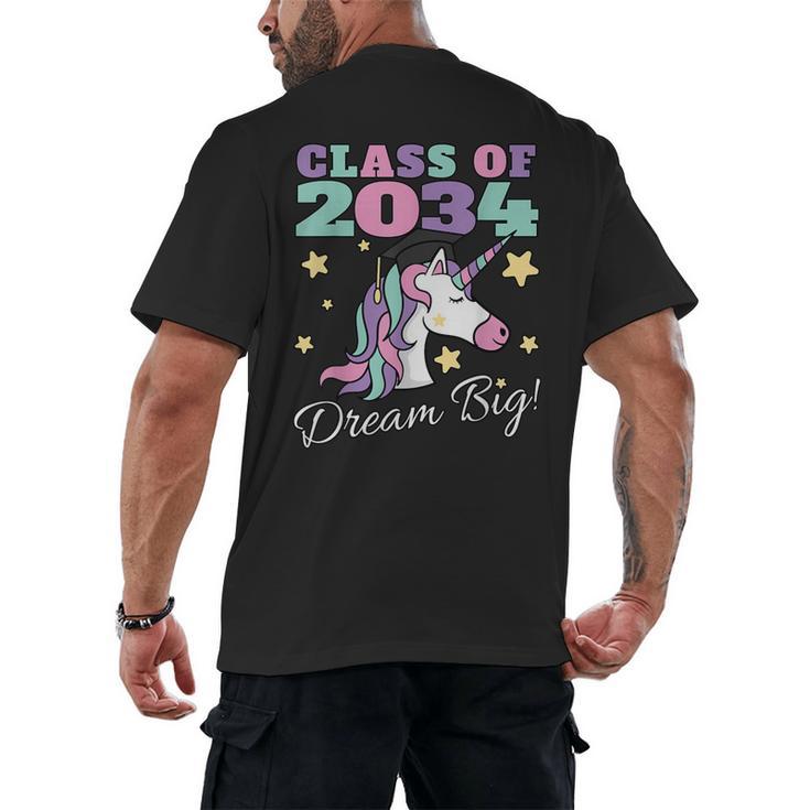 Girls Class Of 2034 Magical Unicorn Graduation Cap Men's Back Print T-Shirt