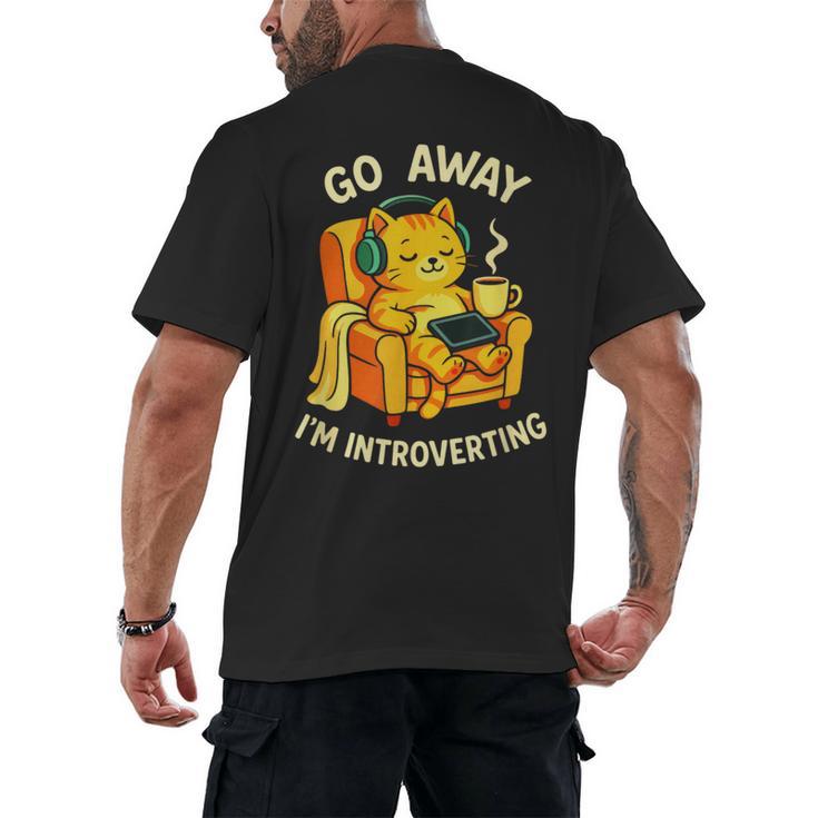 Go Away I'm Introverting Cat Coffee Headphones Men's Back Print T-Shirt