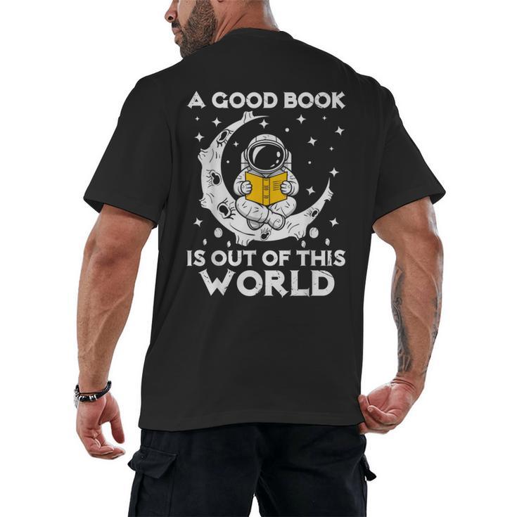 Good Book Is Out Of This World Astronaut Moon Space Reading Men's Back Print T-Shirt