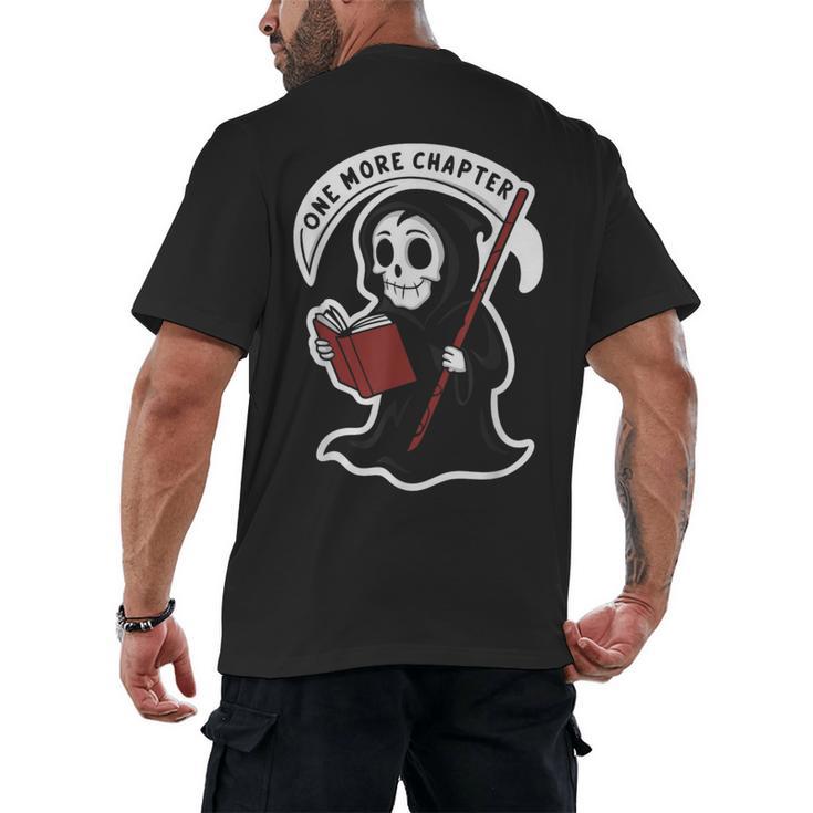 Grim Reaper Bookworm Cute Book Reading Halloween Men's Back Print T-Shirt