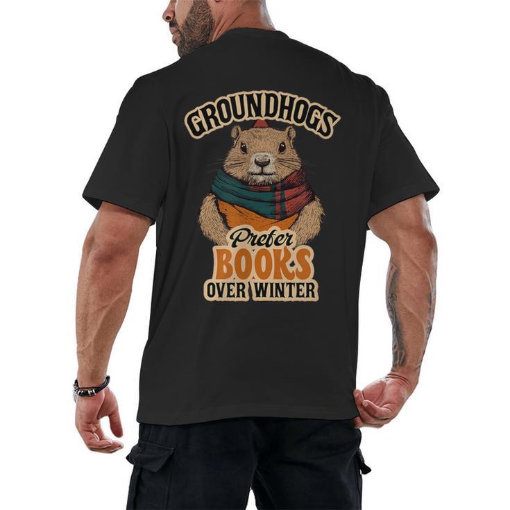 Groundhogs Prefer Books Over Winter February Men's Back Print T-Shirt