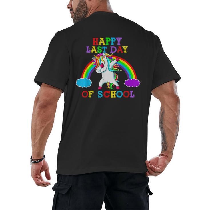 Happy Last Day Of School Teacher Student Graduation Unicorn Men's Back Print T-Shirt