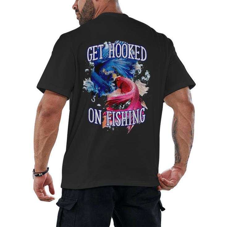 Hooked On Fishing Introvert Sayings Antisocial Quotes Men's Back Print T-Shirt