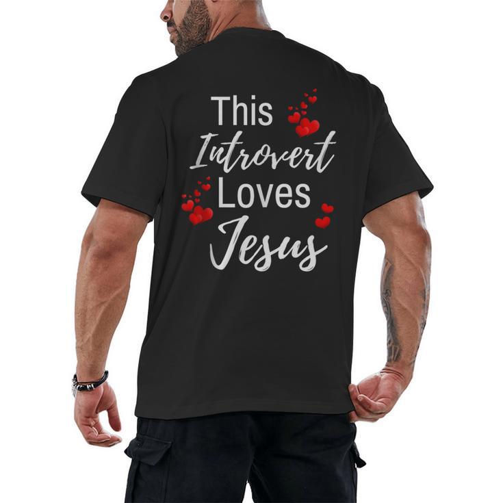 This Introvert Loves Jesus Religious Red Hearts Graphic Men's Back Print T-Shirt