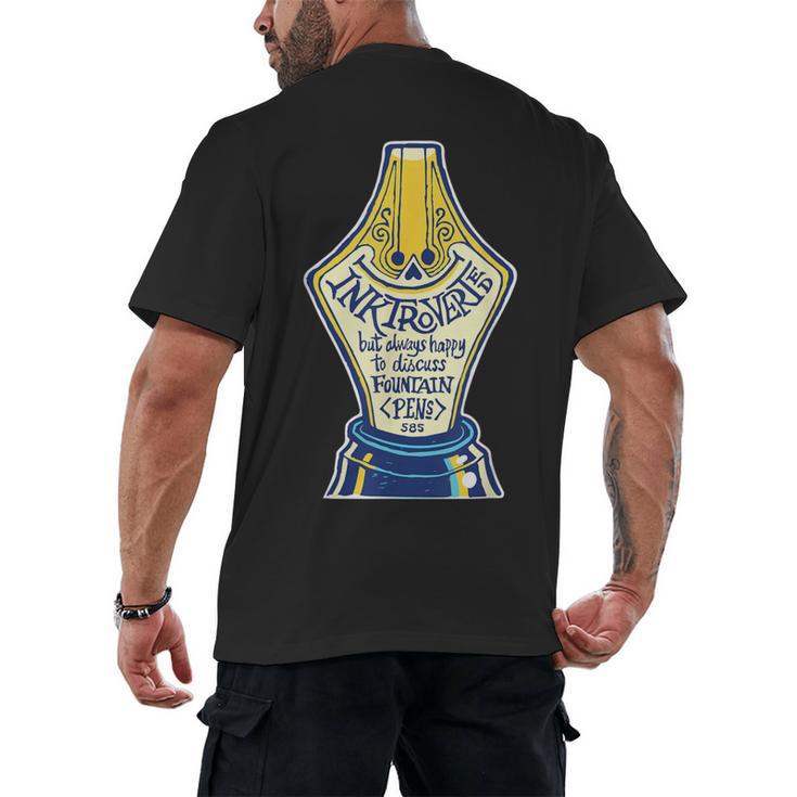 Introverted Fountain Pen Enthusiast Smiling Face Men's Back Print T-Shirt