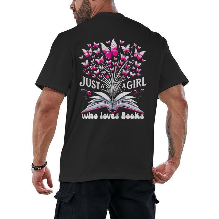 Just a Girl Who Loves Books Reading Book Butterfly Bookworm Men's Back Print T-Shirt