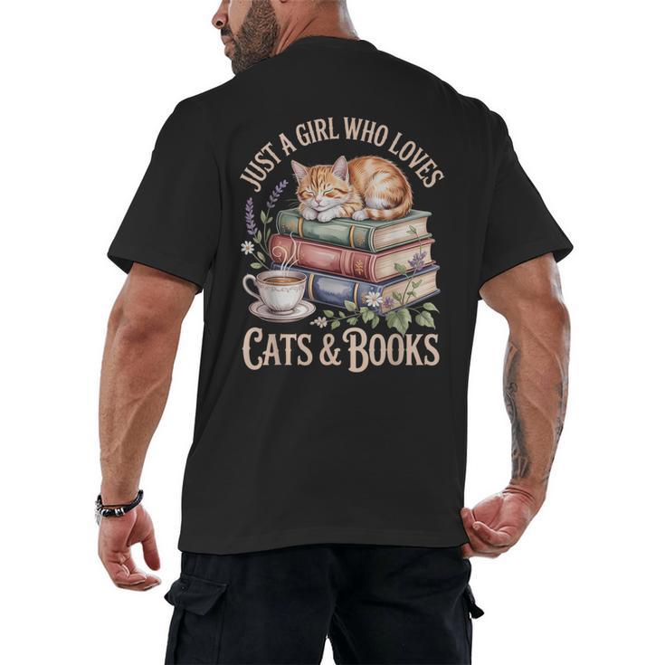 Just A Girl Who Loves Cats And Books Reading Librarian Men's Back Print T-Shirt