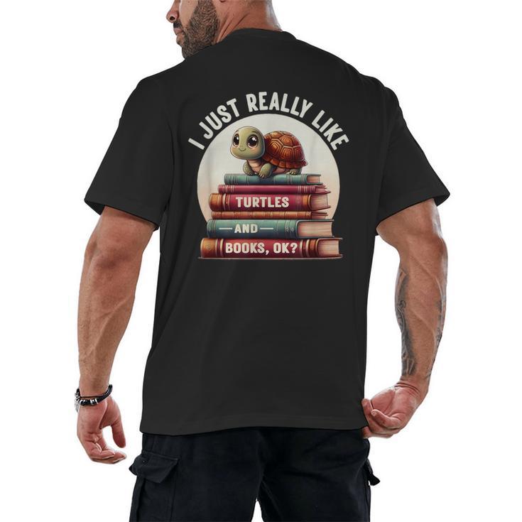 I Just Really Like Turtles And Books OK Turtle Reading Men's Back Print T-Shirt