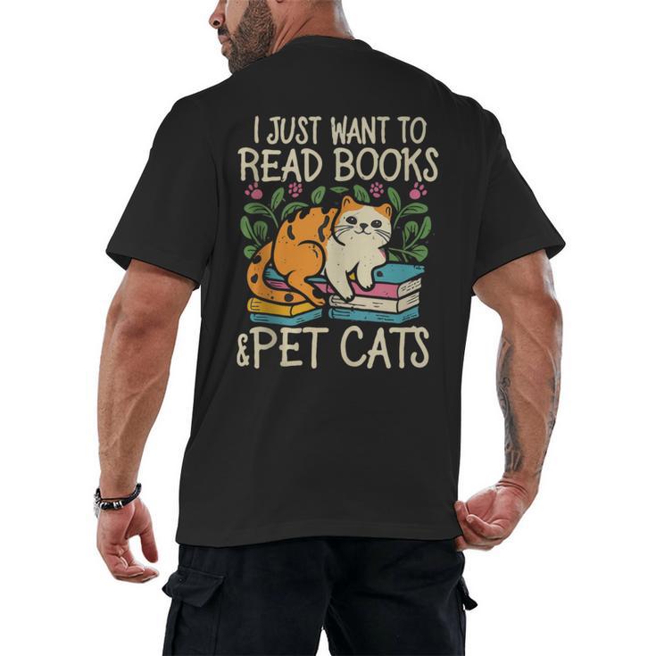 I Just Want To Read Books And Pet Cats Introvert Men's Back Print T-Shirt