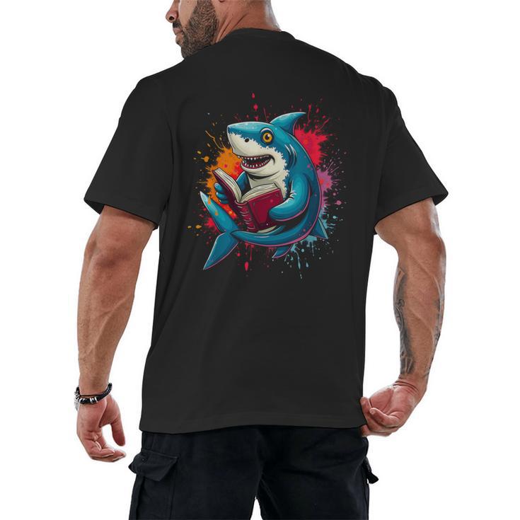 Kawaii Shark Reads Book Reading Library Book Bookworm Men's Back Print T-Shirt