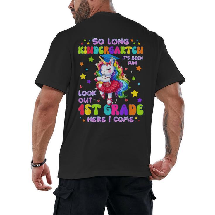 Kindergarten Graduation 2025 Graduate Girls Unicorn 1st Grad Men's Back Print T-Shirt