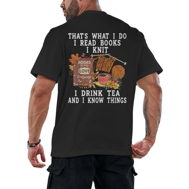 Knitting Reading Books Drinking Tea Knitter Knit Men's Back Print T-Shirt