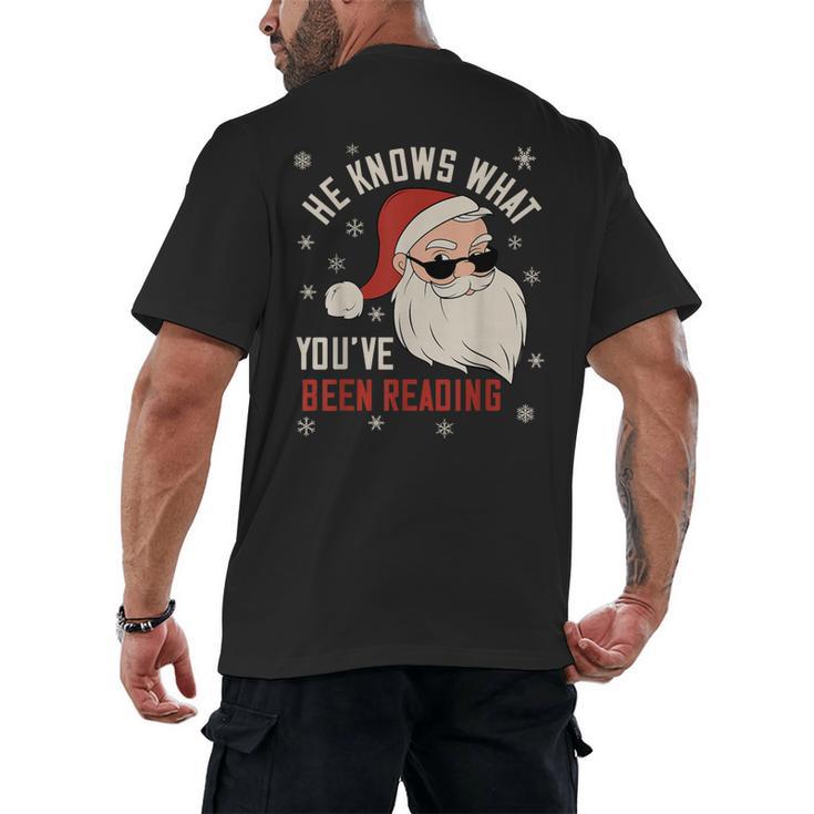 He Knows What You'Ve Been Reading Book Lover Women Santa Men's Back Print T-Shirt