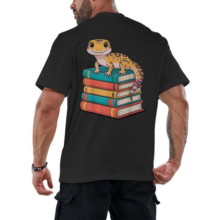Leopard Gecko Book Lover Reading Men's Back Print T-Shirt