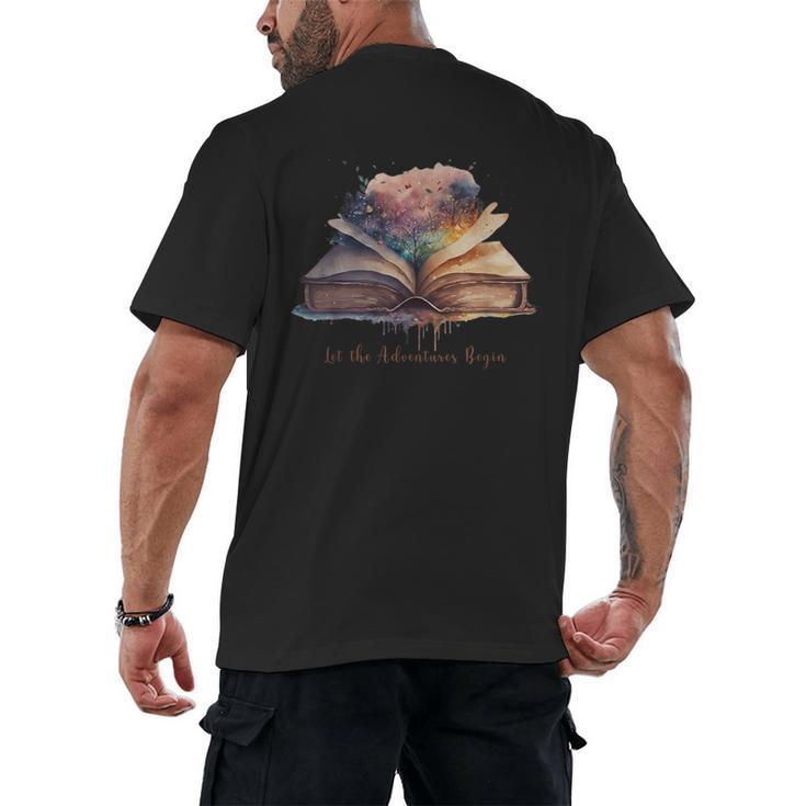 Let The Adventures Begin Book Lovers Magical Whimsical Art Men's Back Print T-Shirt