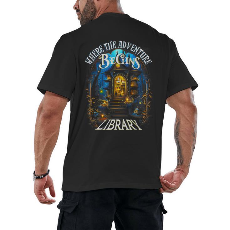 Library Where The Adventure Begins Book Reading Quote Men's Back Print T-Shirt