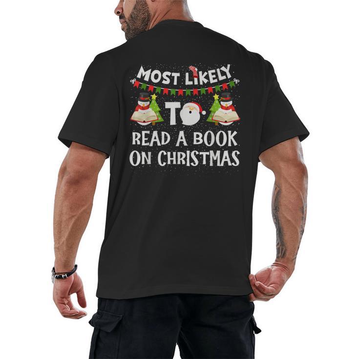 Most Likely To Read A Book On Christmas Snowman Family Men's Back Print T-Shirt