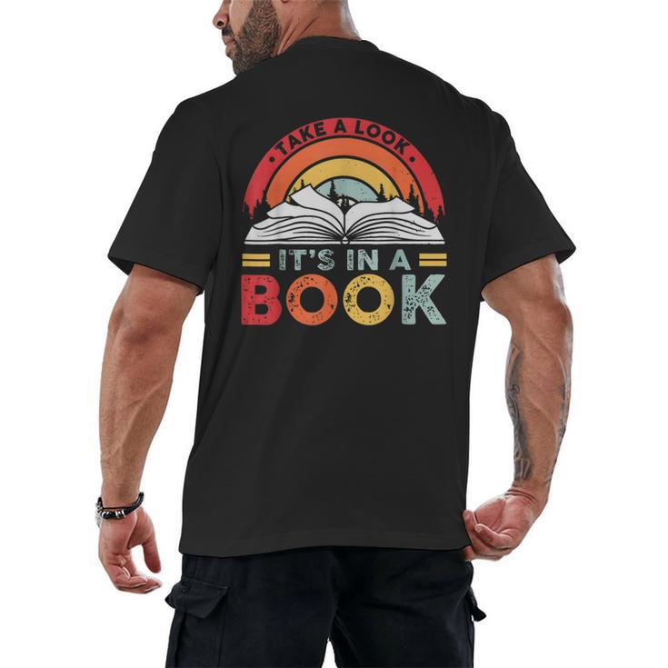 Take A Look It's In A Book Reading Book Vintage Rainbow Men's Back Print T-Shirt
