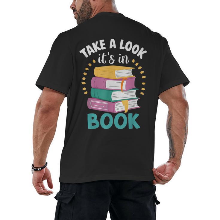 Take a Look It's In a Book Teacher Reading Apparel Men's Back Print T-Shirt