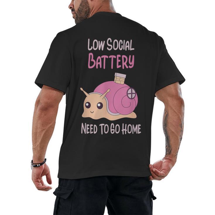 Low Social Battery Cute Snail With House Introvert Cozy Home Men's Back Print T-Shirt