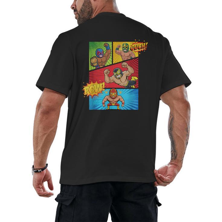Lucha Libre Comic Book Mexican Wrestling Cartoon Wrestler Men's Back Print T-Shirt