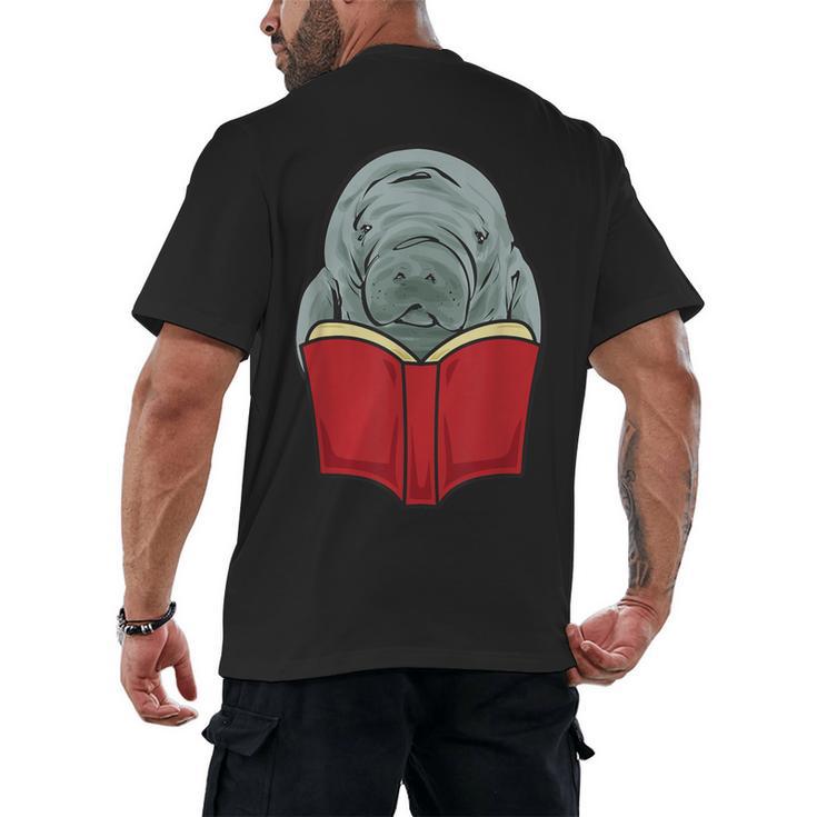 Manatee Reading Books Sea Animal Manatee Men's Back Print T-Shirt