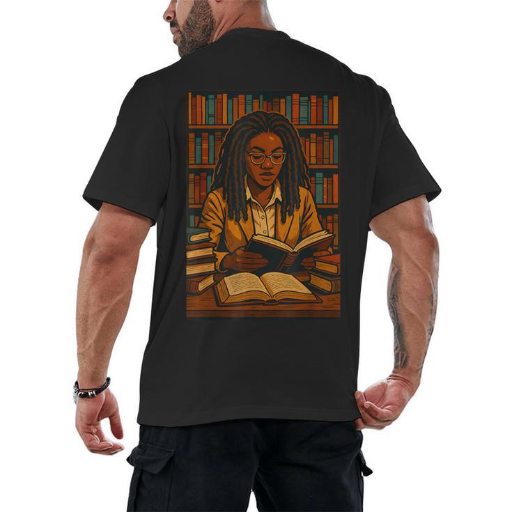 Melanin Girl Locs Book Lover Librarian Teacher Student Men's Back Print T-Shirt