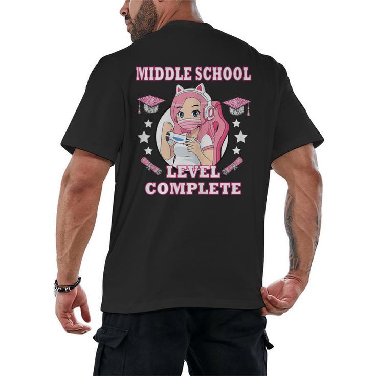 Middle School Level Complete Gaming Graduation Anime Girl Men's Back Print T-Shirt