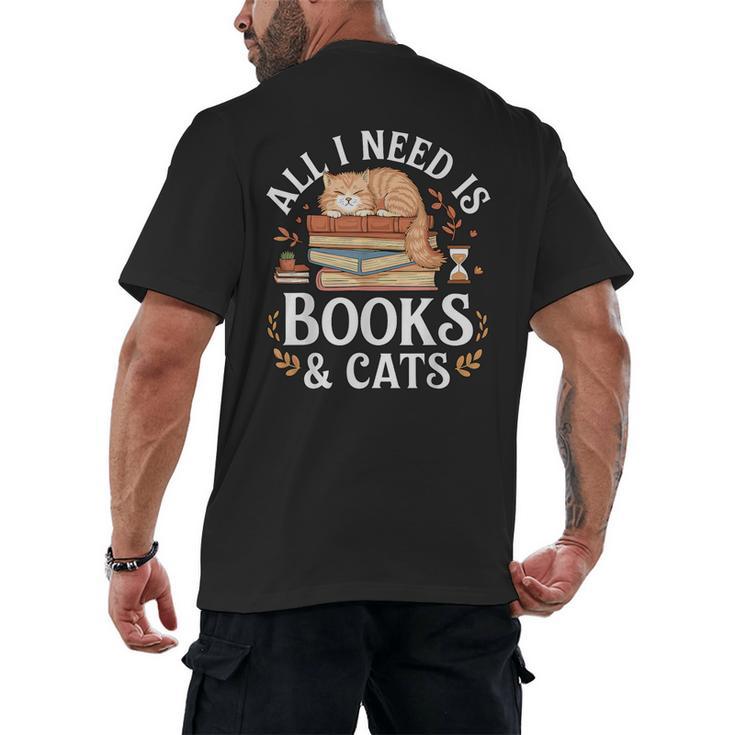 All I Need Is Books And Cats Reading Men's Back Print T-Shirt