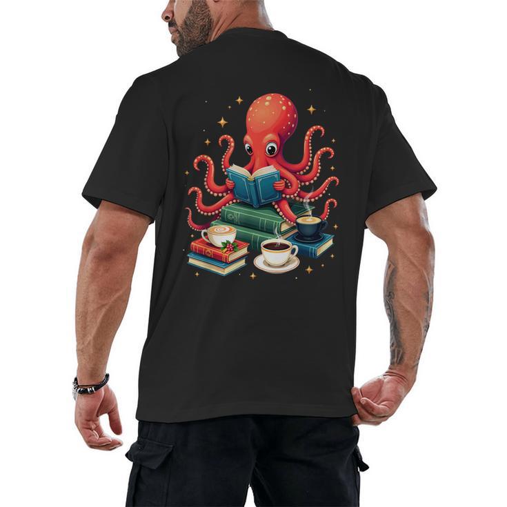 Octopus Reading Books Tea Coffee Men's Back Print T-Shirt