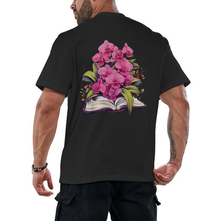 Orchids Flowers Book Floral Men's Back Print T-Shirt