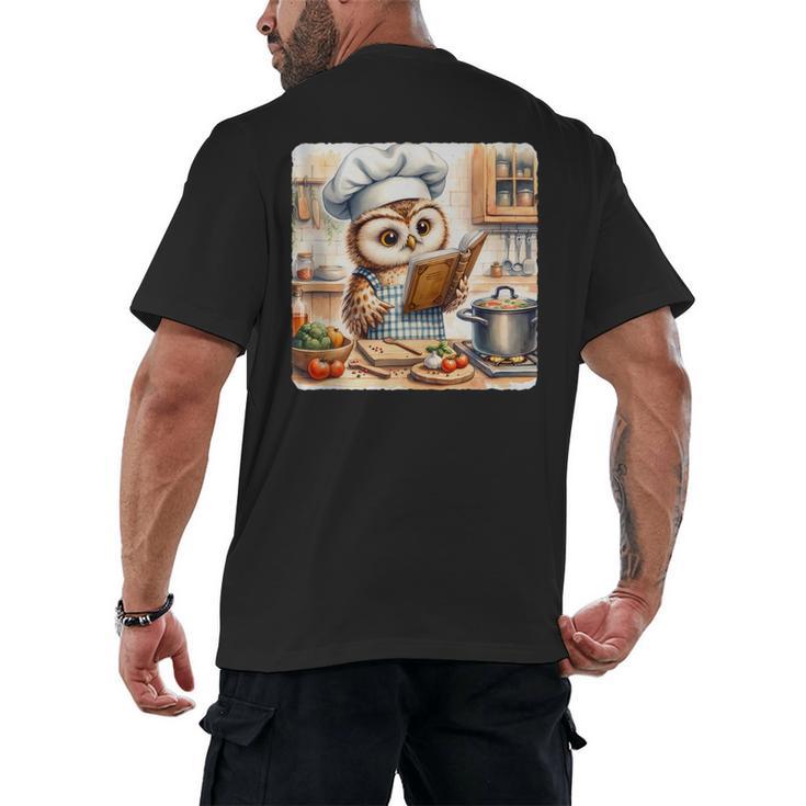 Owl Learning To Cook With Cookbook Chef Apron Stove Cooking Men's Back Print T-Shirt