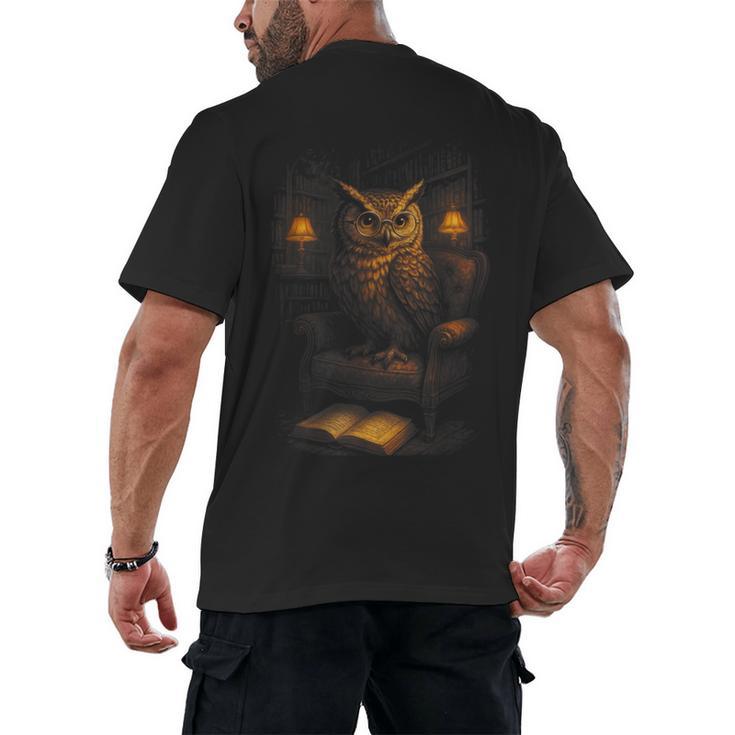 Owl Library Books Wisdom Reading Vintage Scholar Men's Back Print T-Shirt