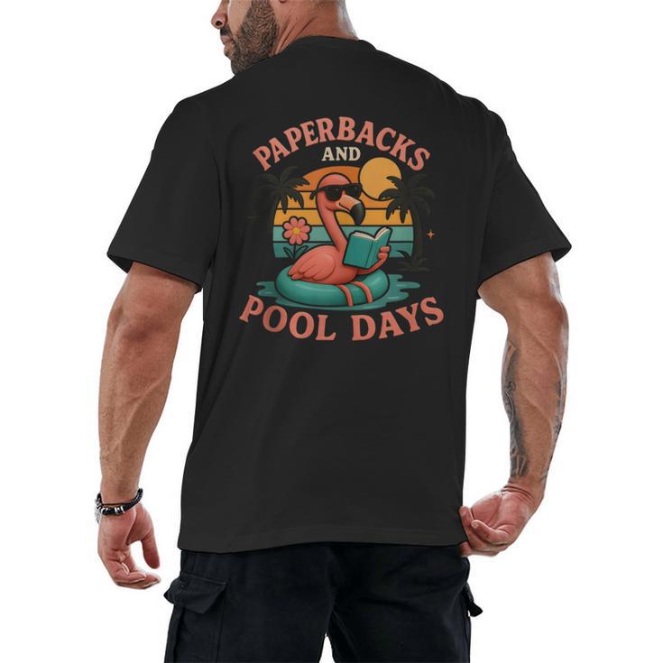 Paperbacks And Pool Days Flamingo Reading Summer Vibes Books Men's Back Print T-Shirt