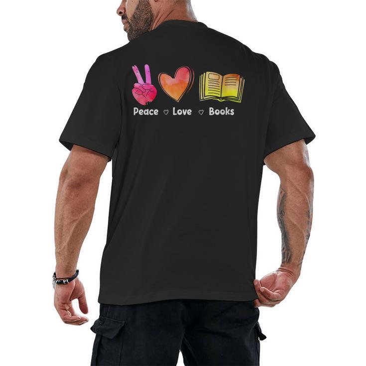Peace Love Books Reader Librarian Library Book Men's Back Print T-Shirt