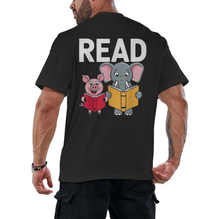 Pig Elephant Reading Cute Book Lover Bookworm Boys Girls Kid Men's Back Print T-Shirt